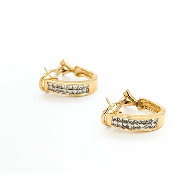 Earrings J Hoop Omega Back 1.20ctw Princess Diamonds 14ky .6x.2" 5.10g 125090011