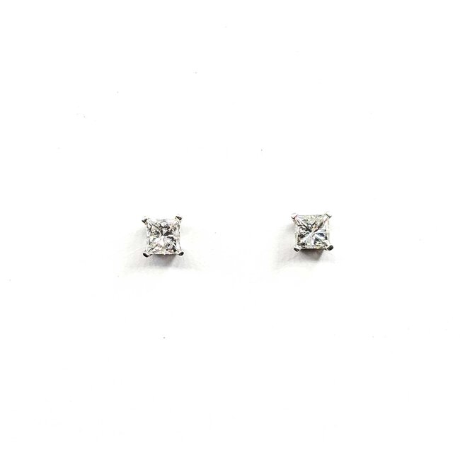 Earrings Stud Screw Back .80ctw Princess Diamonds 14kw 4.2mm 1.11g 125100004