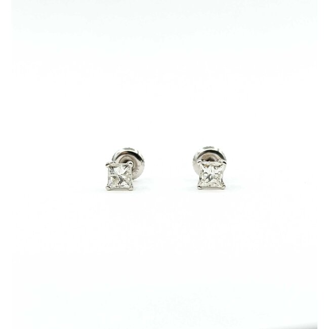 Earrings Stud Screw Back .80ctw Princess Diamonds 14kw 4.2mm 1.11g 125100004