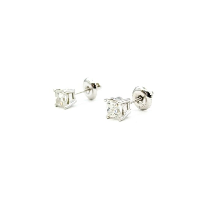 Earrings Stud Screw Back .80ctw Princess Diamonds 14kw 4.2mm 1.11g 125100004