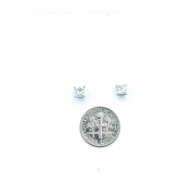 Earrings Stud Screw Back .80ctw Princess Diamonds 14kw 4.2mm 1.11g 125100004