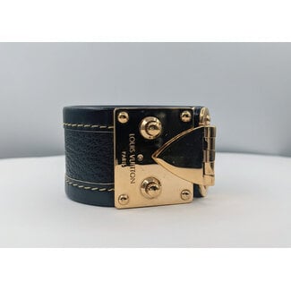 Bracelet Louis Vuitton S-Lock Cuff Black Leather Size Small 125105053