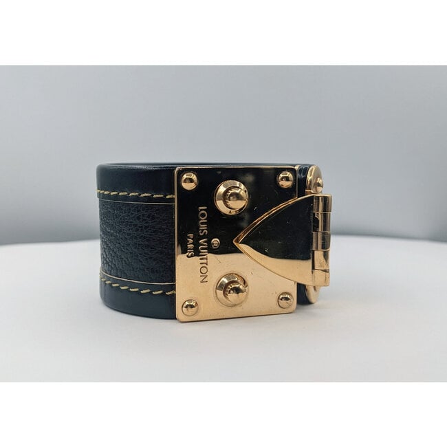 Bracelet Louis Vuitton S-Lock Cuff Black Leather Size Small 125105053