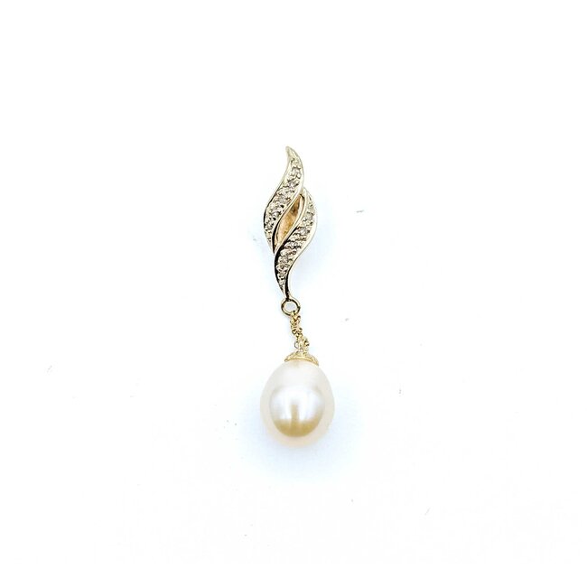 Pendant Round Single Cut Diamonds 11x9mm Pearl 18ky 41x9.5mm 2.33g 225080071