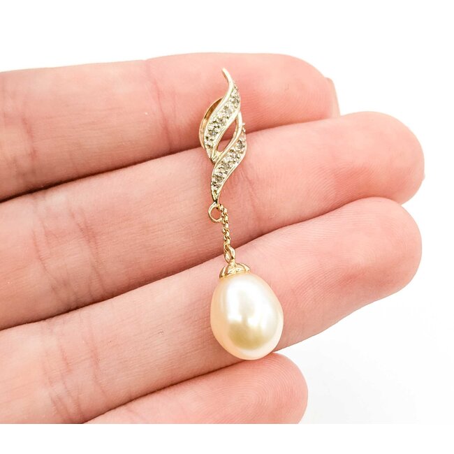 Pendant Round Single Cut Diamonds 11x9mm Pearl 18ky 41x9.5mm 2.33g 225080071