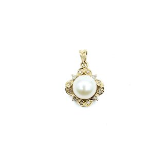Pendant .02ctw Round Single Cut Diamonds 7.5mm Pearl 14ky 18.5x12mm 1.87g 225080069