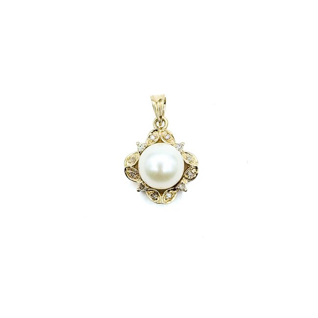 Pendant .02ctw Round Single Cut Diamonds 7.5mm Pearl 14ky 18.5x12mm 1.87g 225080069