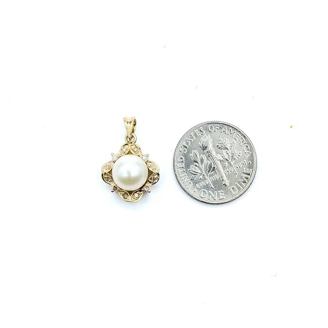 Pendant .02ctw Round Single Cut Diamonds 7.5mm Pearl 14ky 18.5x12mm 1.87g 225080069