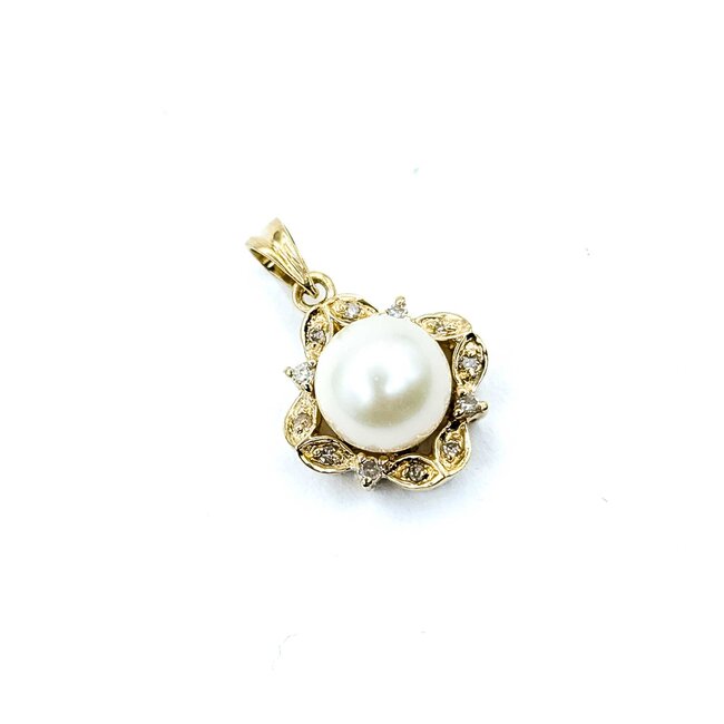 Pendant .02ctw Round Single Cut Diamonds 7.5mm Pearl 14ky 18.5x12mm 1.87g 225080069