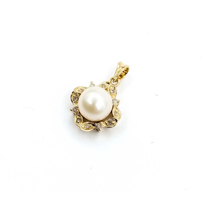 Pendant .02ctw Round Single Cut Diamonds 7.5mm Pearl 14ky 18.5x12mm 1.87g 225080069