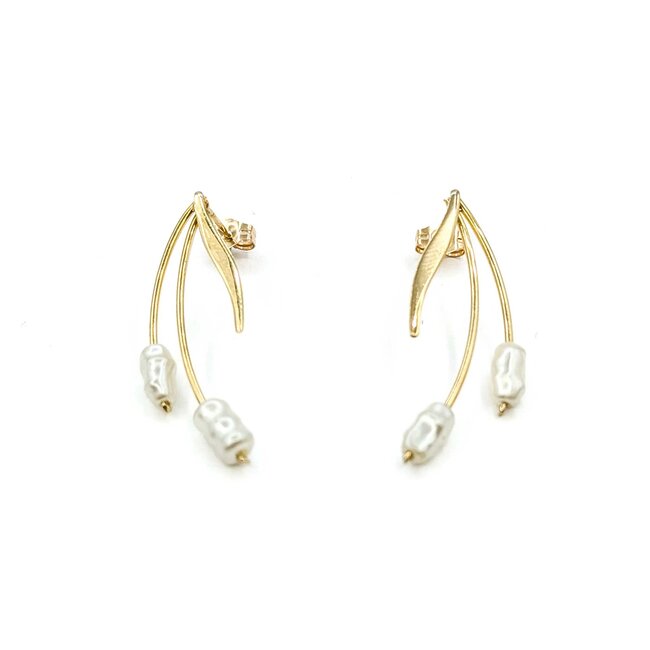 Earrings Drop Rice Pearls 14ky 1.39g 225050041