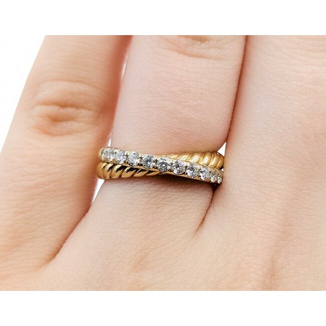 Ring David Yurman Crossover 2-Band .25ctw Round Diamonds 18ky Sz5 5.2g 125090031
