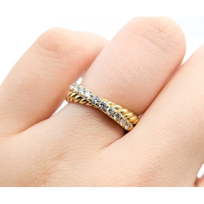 Ring David Yurman Crossover 2-Band .25ctw Round Diamonds 18ky Sz5 5.2g 125090031