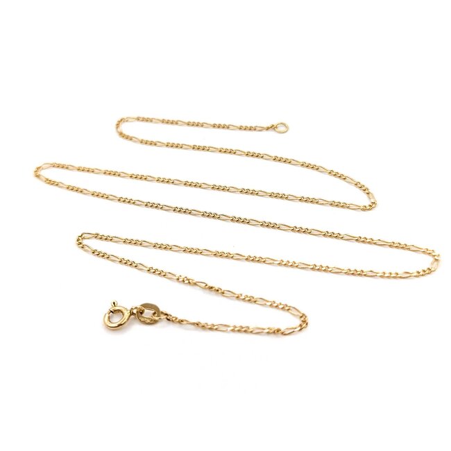Necklace Figaro Link Spring Clasp 14ky 1.4mm 17" 2.29g 125092024
