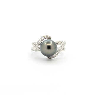 Ring .42ctw Diamonds 9.5mm Tahitian Pearl 14kw Sz6 122120144