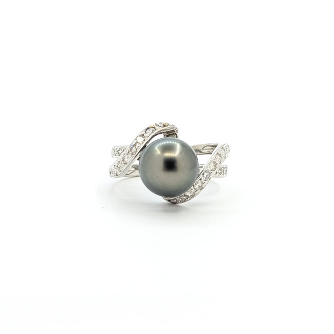 Ring .42ctw Diamonds 9.5mm Tahitian Pearl 14kw Sz6 122120144