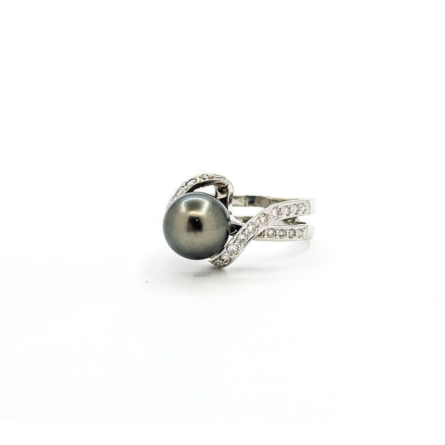 Ring .42ctw Diamonds 9.5mm Tahitian Pearl 14kw Sz6 122120144