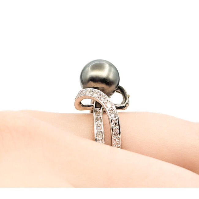 Ring .42ctw Diamonds 9.5mm Tahitian Pearl 14kw Sz6 122120144
