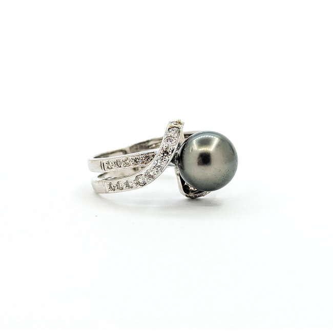 Ring .42ctw Diamonds 9.5mm Tahitian Pearl 14kw Sz6 122120144