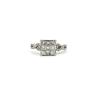 Ring Illusion 1.00ctw Princess & Round Diamonds 10kw 8x8mm Sz8.5 3.32g 125100001