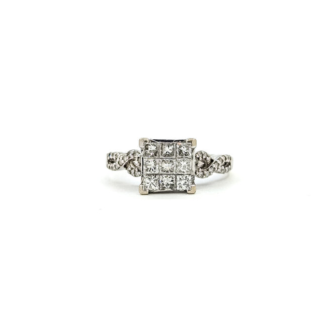 Ring Illusion 1.00ctw Princess & Round Diamonds 10kw 8x8mm Sz8.5 3.32g 125100001