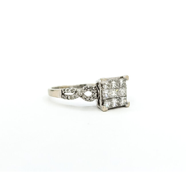 Ring Illusion 1.00ctw Princess & Round Diamonds 10kw 8x8mm Sz8.5 3.32g 125100001