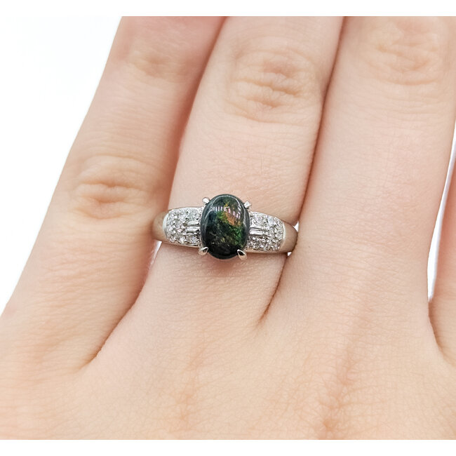 Ring .21ctw Round Diamonds 1.36ct Australian Lightning Ridge Opal 900pt 4mm Sz5.75 5.33g 125090019