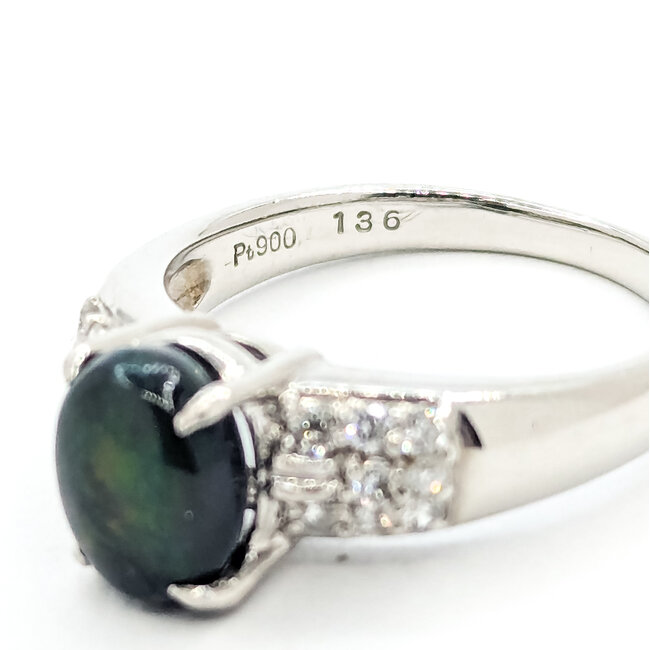 Ring .21ctw Round Diamonds 1.36ct Australian Lightning Ridge Opal 900pt 4mm Sz5.75 5.33g 125090019