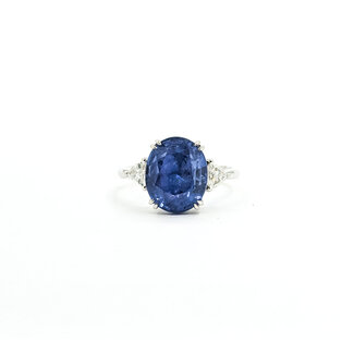 Ring 3-Stone .30ctw Trillion Diamonds 4.98ct Blue Sapphire 18kw 2.2mm Sz6.5 4.10g 125090010
