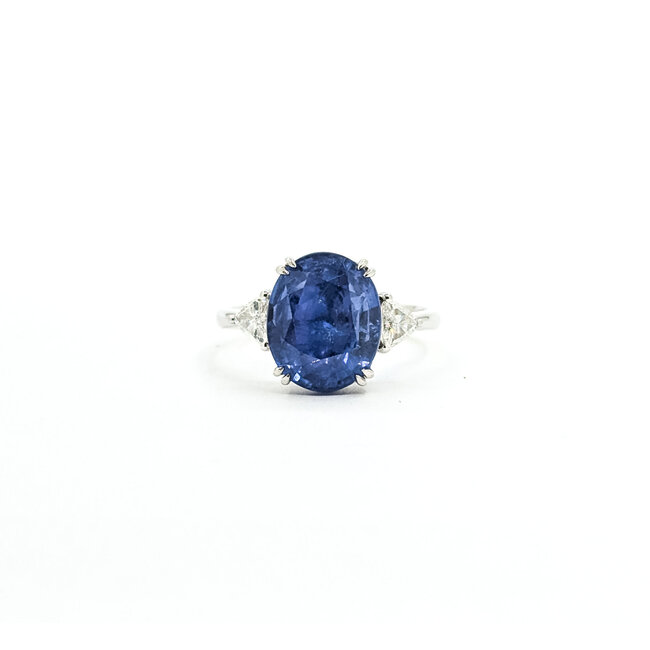 Ring 3-Stone .30ctw Trillion Diamonds 2.52ct Blue Sapphire 18kw 2.2mm Sz6.5 4.10g 125090010