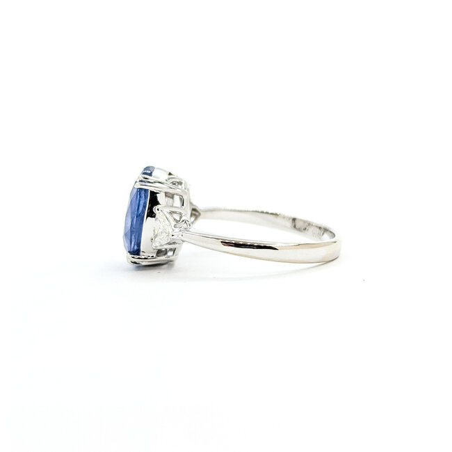 Ring 3-Stone .30ctw Trillion Diamonds 2.52ct Blue Sapphire 18kw 2.2mm Sz6.5 4.10g 125090010