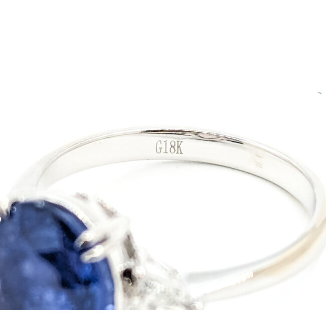 Ring 3-Stone .30ctw Trillion Diamonds 2.52ct Blue Sapphire 18kw 2.2mm Sz6.5 4.10g 125090010