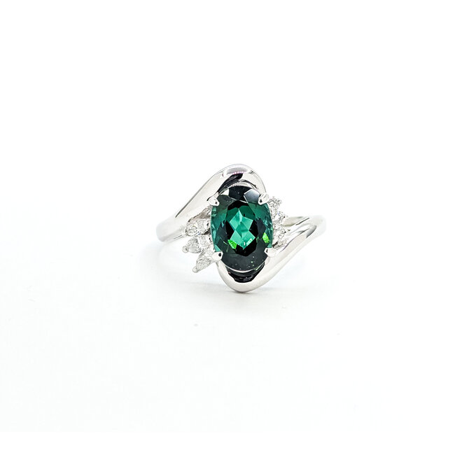 Ring By-pass .22ctw Round & Marquise Diamonds 2.5ct Green Tourmaline 900pt 15mm Sz8.5 7.21g 125090015