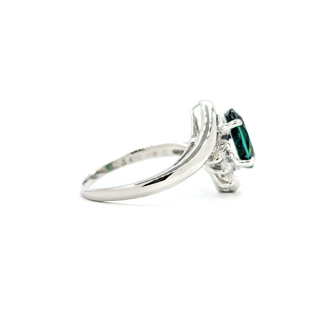 Ring By-pass .22ctw Round & Marquise Diamonds 2.5ct Green Tourmaline 900pt 15mm Sz8.5 7.21g 125090015