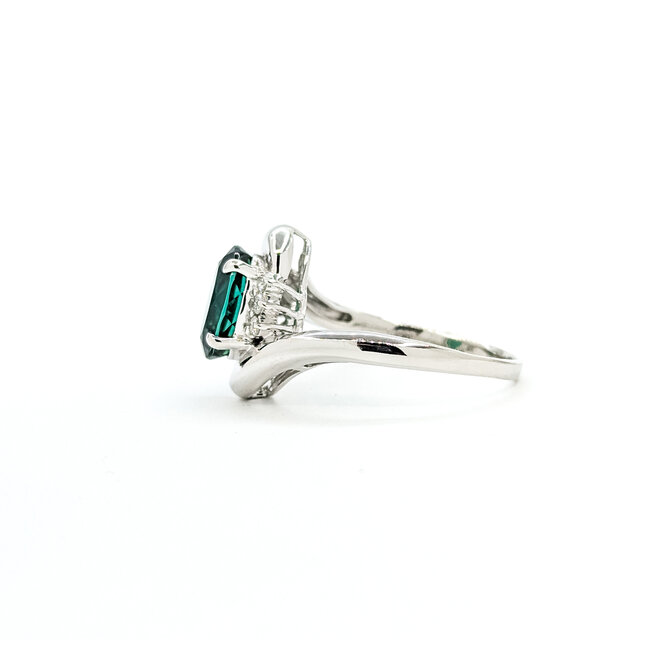 Ring By-pass .22ctw Round & Marquise Diamonds 2.5ct Green Tourmaline 900pt 15mm Sz8.5 7.21g 125090015