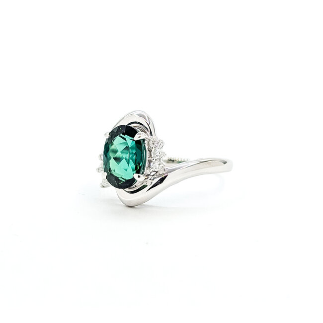 Ring By-pass .22ctw Round & Marquise Diamonds 2.5ct Green Tourmaline 900pt 15mm Sz8.5 7.21g 125090015