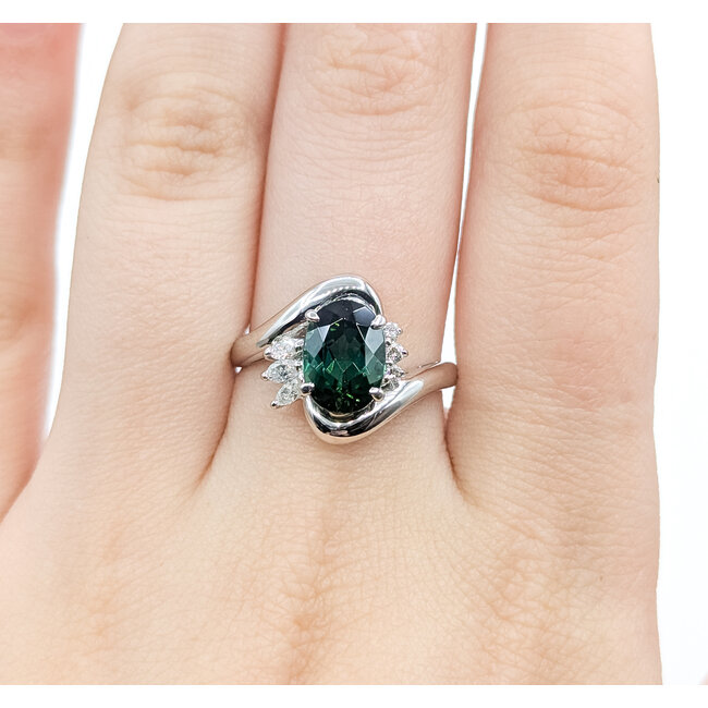 Ring By-pass .22ctw Round & Marquise Diamonds 2.5ct Green Tourmaline 900pt 15mm Sz8.5 7.21g 125090015