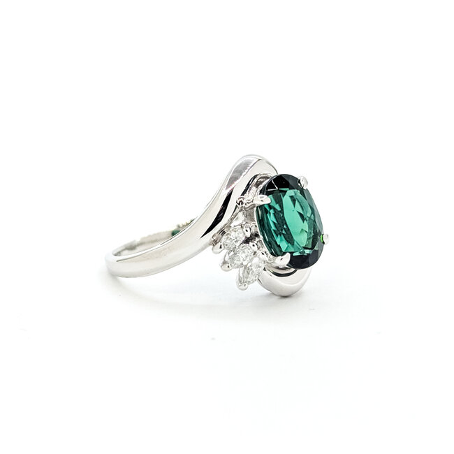 Ring By-pass .22ctw Round & Marquise Diamonds 2.5ct Green Tourmaline 900pt 15mm Sz8.5 7.21g 125090015