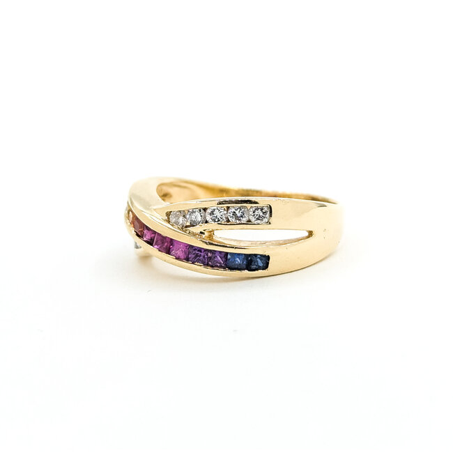 Ring Rainbow .40ctw Round Diamonds .52ctw Rainbow Sapphires 14ky 8mm Sz9.25 5.82g 125100009