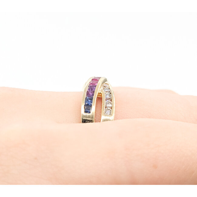 Ring Rainbow .40ctw Round Diamonds .52ctw Rainbow Sapphires 14ky 8mm Sz9.25 5.82g 125100009
