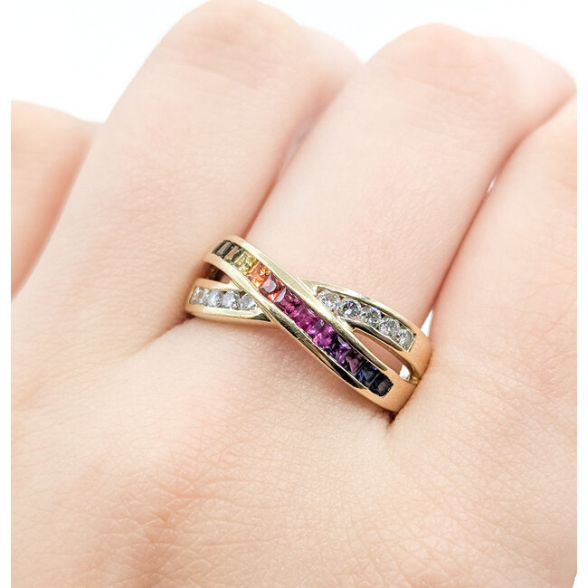 Ring Rainbow .40ctw Round Diamonds .52ctw Rainbow Sapphires 14ky 8mm Sz9.25 5.82g 125100009
