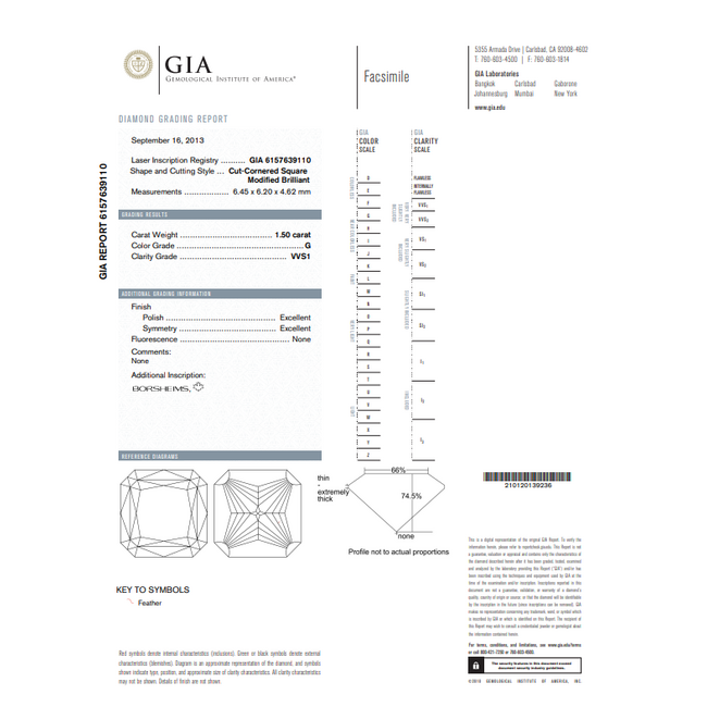 Ring 1.50ct Cut-Cornered Square Modified Brilliant Diamond GIA 6157639110 .50ctw Diamonds 14kr 2.3mm Sz4.5 2.93g 225090044