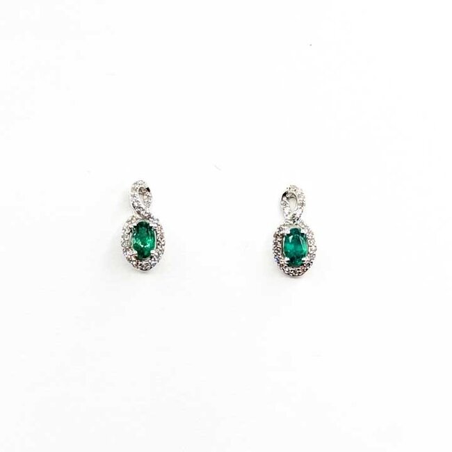 Earrings Stud Drop .20ctw Round Diamonds .45ctw Green Emerald 14kw .50x.25 1.51g 125090007