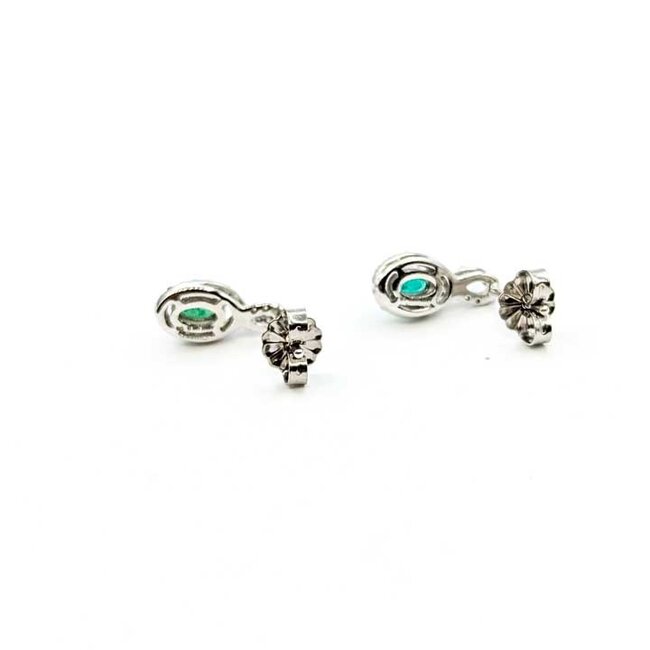 Earrings Stud Drop .20ctw Round Diamonds .45ctw Green Emerald 14kw .50x.25 1.51g 125090007