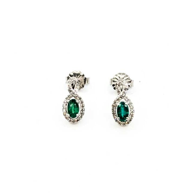 Earrings Stud Drop .20ctw Round Diamonds .45ctw Green Emerald 14kw .50x.25 1.51g 125090007