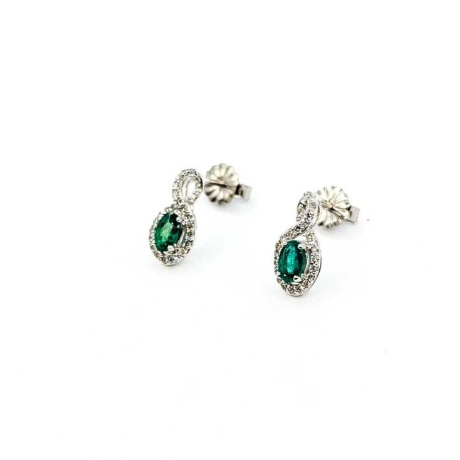 Earrings Stud Drop .20ctw Round Diamonds .45ctw Green Emerald 14kw .50x.25 1.51g 125090007