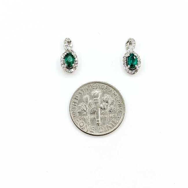 Earrings Stud Drop .20ctw Round Diamonds .45ctw Green Emerald 14kw .50x.25 1.51g 125090007