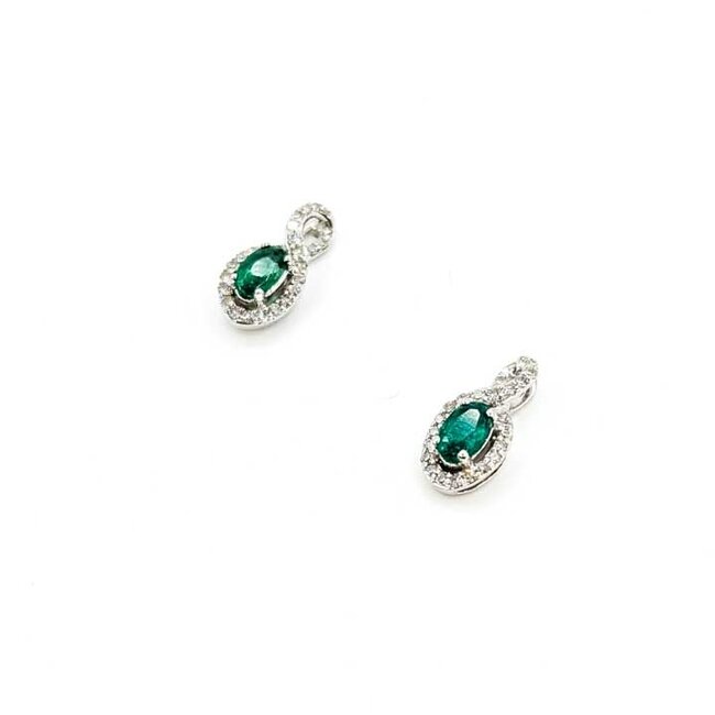 Earrings Stud Drop .20ctw Round Diamonds .45ctw Green Emerald 14kw .50x.25 1.51g 125090007