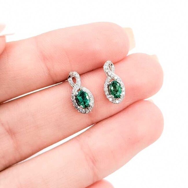 Earrings Stud Drop .20ctw Round Diamonds .45ctw Green Emerald 14kw .50x.25 1.51g 125090007