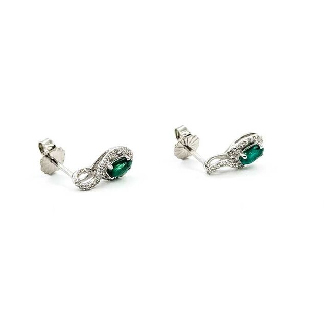 Earrings Stud Drop .20ctw Round Diamonds .45ctw Green Emerald 14kw .50x.25 1.51g 125090007